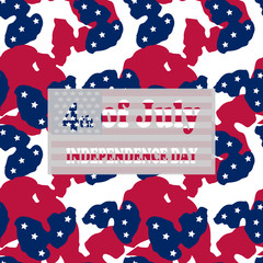 Camo background in national USA colors - white, red and navy blue and table with inscription 4th of July, Independence Day