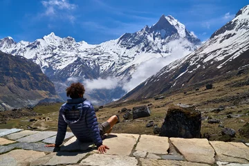 Fotobehang Annapurna Annapurna Base Camp Trekking in Nepal Snow Capped Mountain Views