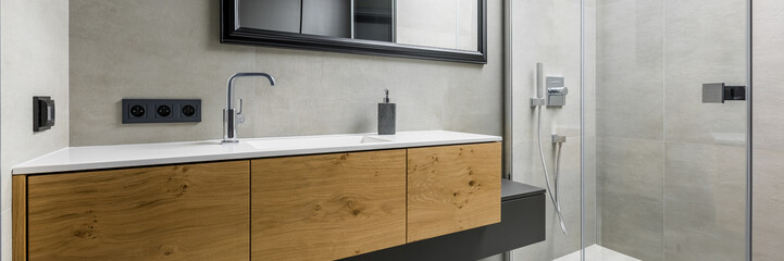 Contemporary bathroom with countertop basin