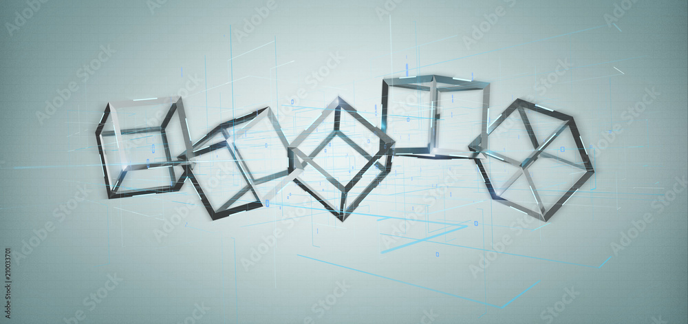 Poster 3d rendering blockchain cube isolated on a background