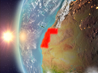 Western Sahara during sunset from space