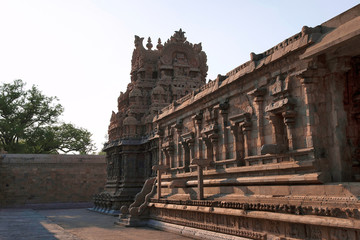 Naklejka premium View of the southern wall, Deivanayaki Amman shrine, Darasuram, Tamil Nadu