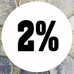 2% Percent and Discount. Shiny silver coins textures for designers. Sale Up, Special Offer. White isolated