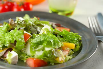 Plate with fresh vegetable salad, closeup. Diet food
