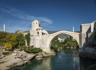Fototapeta na wymiar old bridge famous landmark in mostar town bosnia and herzegovina