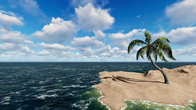 Palm Tree with sun bed and coffe table on small island