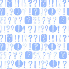 Vector hand drawn pattern on white background of question and exclamation marks with black outlines
