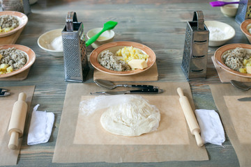 cooking class, culinary. food and people concept, desktop getting ready for work