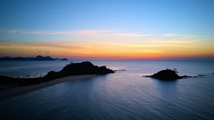 Naklejka premium Drone view Nacpan Beach and sea at sunset in El Nido, Palawan, Philippines