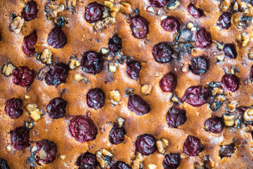 home made cake with raisins and nuts