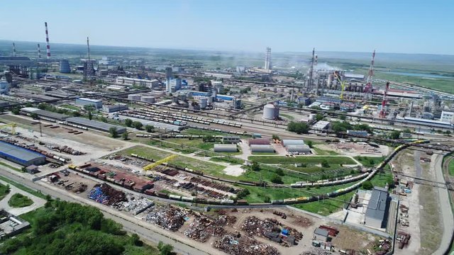 Aerial view of Modern high-tech production. A giant chemical plant.