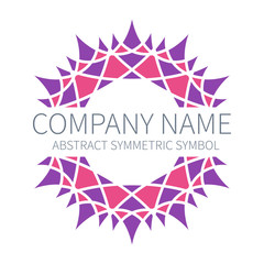 Abstract Symmetry Circle Logo. Harmony Polygon Form. Creative Signs and Symbols. Logotype Template. Pink and purple.