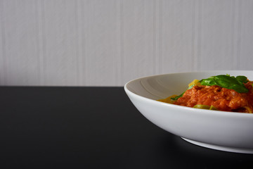 Spaghetti on black table