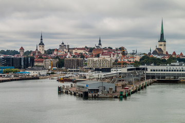 Fototapeta premium Ferry harbor and a skyline of Tallinn, Estonia
