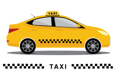 Yellow isolated taxi cab car. Vector flat illustration. Poster for taxi service