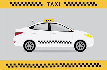 White taxi car. Vector flat illustration. Poster for taxi service © katerina_