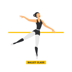 Ballet class. ballerina dancing in dance studio. flat style image on white background.