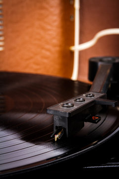 Turntable needle on a vinyl record