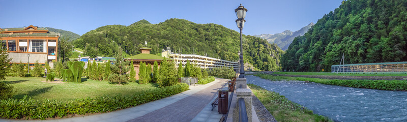 SOCHI, RUSSIA - JULY 2, 2017: Quay of the river Achipse.