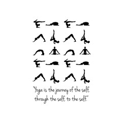 Quote about yoga and silhouette of people in different poses.