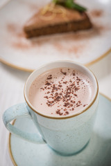 Close up of morning coffee with dessert