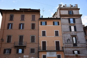 Fototapeta na wymiar Rome, view of historic buildings in the Piazza of Pantheon.