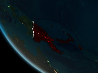 Satellite view of Papua New Guinea at night