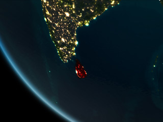 Satellite view of Sri Lanka at night