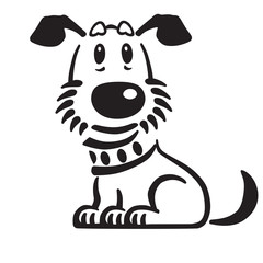 cartoon puppy dog .Vector logo, icon , emblem . Black and white outline illustration