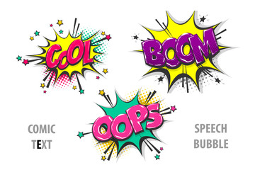 Fototapeta na wymiar Set comic text speech bubble cool oops boom