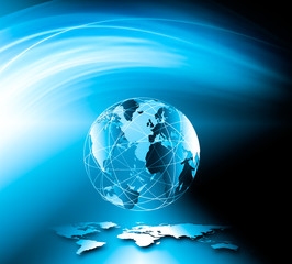 Best Internet Concept of global business. Globe, glowing lines on technological background. Wi-Fi, rays, symbols Internet, 3D illustration