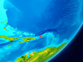 Fototapeta na wymiar Orbit view of Puerto Rico in red