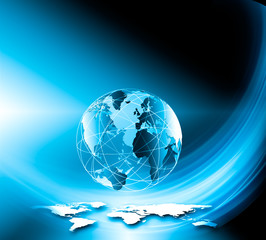 Best Internet Concept of global business. Globe, glowing lines on technological background. Wi-Fi, rays, symbols Internet, 3D illustration