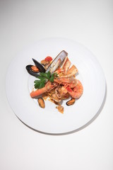 Seafood salad with stuffed mussel and prawns