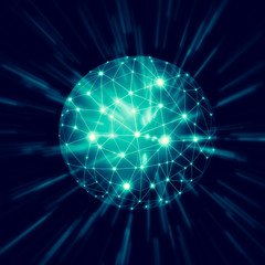 Abstract background. Abstract glowing ball, communication lines, abstract internet symbol, communication, technology.