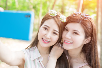 two beauty women selfie happily