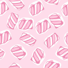 Hand draw marshmallow twists seamless pattern vector illustration. Pastel colored sweet chewy candies background. - obrazy, fototapety, plakaty