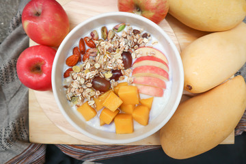 yogurt with mango ,grape and apple