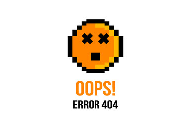 Upset pixel smiley. Site error 404. Page not found.platform vector illustration for web