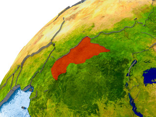 Map of Central Africa in red on globe