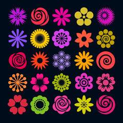 Fototapeta na wymiar Set of bright color flower icons in flat style. Vector.