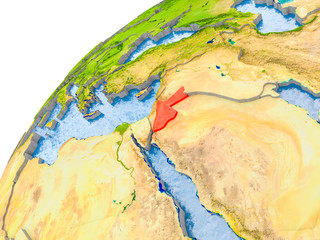 Map of Jordan in red on globe