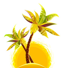 Coconut palm tropical trees on sand sunny beach. Eps10 vector