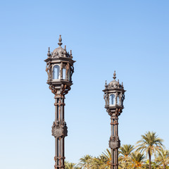 Fototapeta na wymiar Cadiz Streetlight. A pair of ornamental streetlights are seen in the Spanish city of Cadiz.