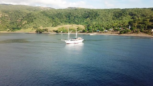 Aerial View of Pinisi Schooner in Beangbeang Bay, Indonesia