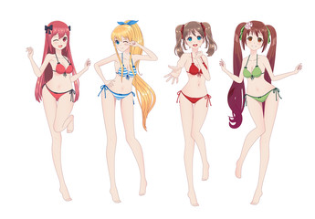 Naklejka premium Beautiful anime manga girl in bikini