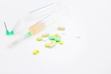 Background for ads on medicine. Medicines on a white background.