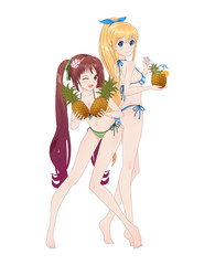 Beautiful anime manga girl in bikini
