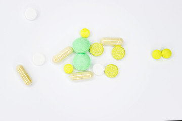 Pills close-up on a light background