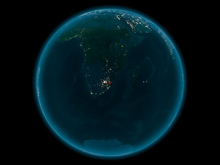 Swaziland on planet Earth in space at night